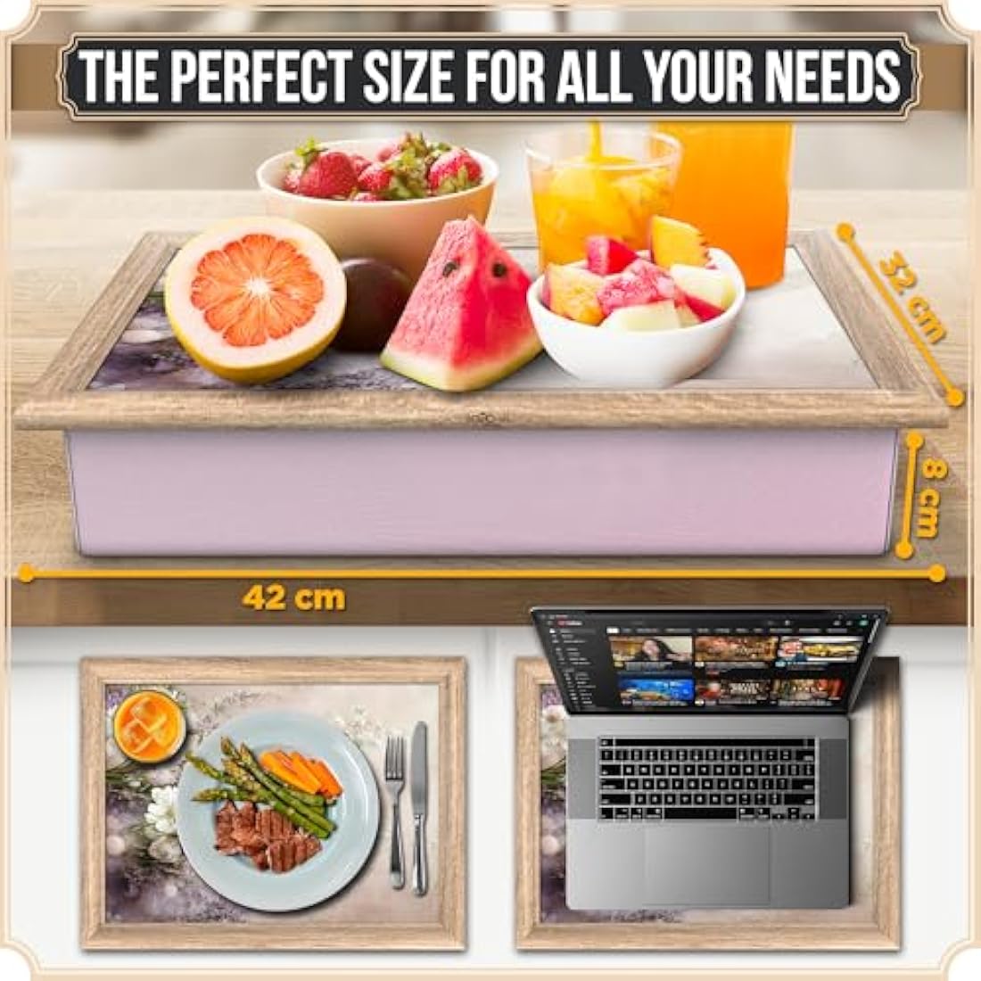 Empire Lap Tray with Bean Bag Cushion – Wooden Soft Padded Lap Tray with Cushion for Eating, Drinking & Laptop – Ideal for Breakfast, Dinner, Snacks & Work – Comfortable, Portable with Sturdy Design