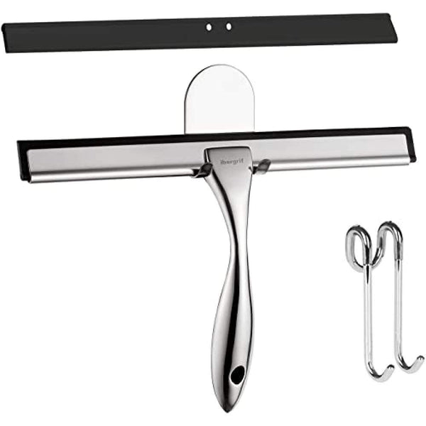 Ibergrif M34101 Shower Squeegees, Silicone Window Squeegee, Shower Cleaner for Window, Glass, Shower Door, Car Windshield, Include Shower Hooks,