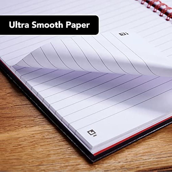 Oxford Black n' Red A4 Notebook, Glossy Hardback Wirebound, 140 pages, Lined (Pack of 5)