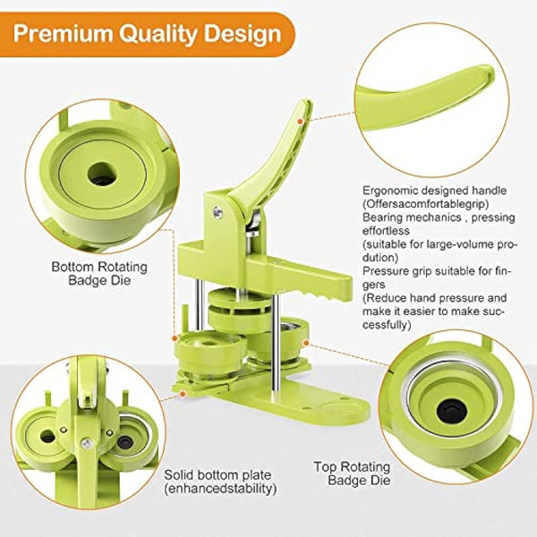 Badge Maker Button Press Machine 58+32+25mm DIY Pin Making Kit with 400pcs Button Parts and Circle Cutter for Custom Button