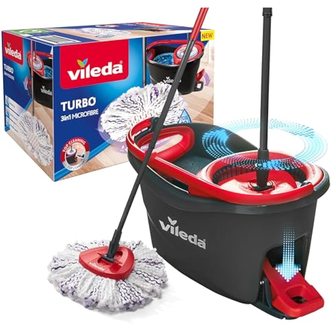 Vileda Turbo 3 in 1 with Microfibre Pad, Spin Mop For Cleaning Floors, Set Of 1x Mop And 1x Bucket