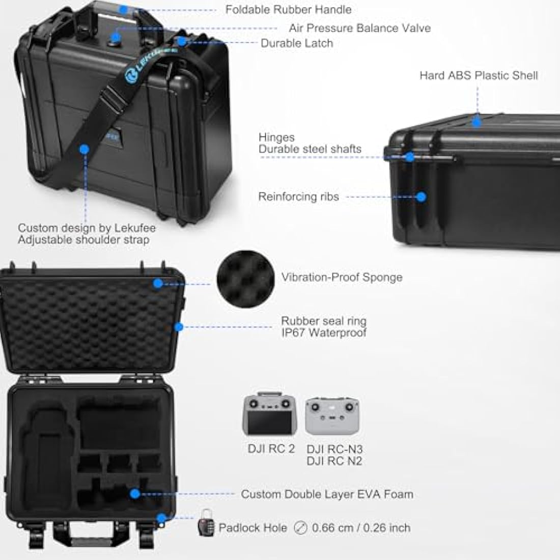 LEKUFEE Waterproof Hard Carrying Case Compatible with DJI Air 3S/DJI Air 3 Drone/Fly More Combo/DJI RC 2/DJI RC N3/DJI RC N2 Remote Controller and Accessories(Case Only)