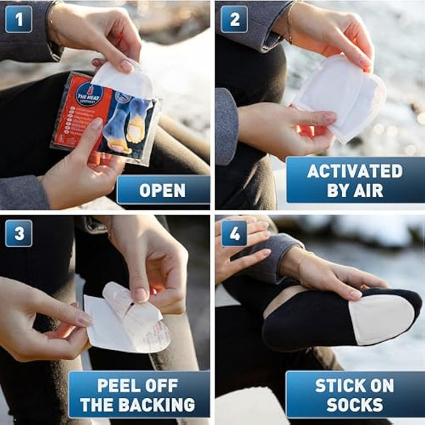 THE HEAT COMPANY Toewarmers - 5, 15 or 40 Pairs - EXTRA WARM - Adhesive - Foot Warmers - 8 Hours Warm Feet - Instant Heat - Air Activated - Purely Natural