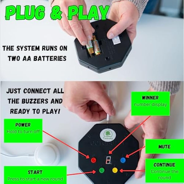 Trebisky Quiz Answer Game Buzzer Standalone System w/ LED Light Buttons 8-Player 1m Cables (System 2nd Gen)