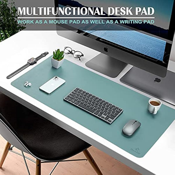 K KNODEL Small Office Leather Desk Mat, Mouse and Keyboard Pad, Computer and Laptop Mat, Desktop Protector and Cover, Writing Pad and Blotter (60x35cm, Green)