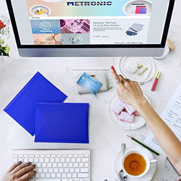 Switory 50pcs Poly Bubble Mailers A5 Padded Envelopes Bubble Lined Poly Mailer Self-Seal for Packaging 15.3cmx22.9cm - Blue