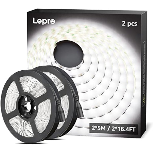 Lepro Bright White LED Strip Light 10M (2x5M), 2x2300lm 6000K LED Tape Light, Stick-on LED Lights for Kitchen Under Cabinet (12V Power Supply Not Included)