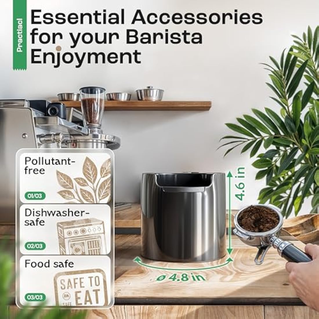 New Homeffect® Coffee Knock Box - Espresso Accessory, Black - Barista Coffee Grounds Recycling Bin