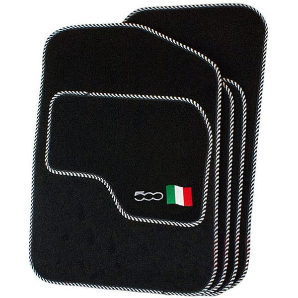 Precision Black Car Mats with 500 Logo & Silver Twist For Fiat 500 (2013-2020) - SSQ50064ST