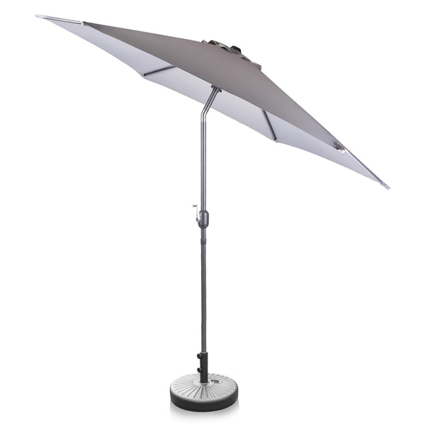 Alfresia 2.7 Metre Parasol - Round with Push Button Tilt, Outdoor Table Parasol Umbrella with Crank Handle, Garden Patio Sun Shade, Grey, Easy Assemble