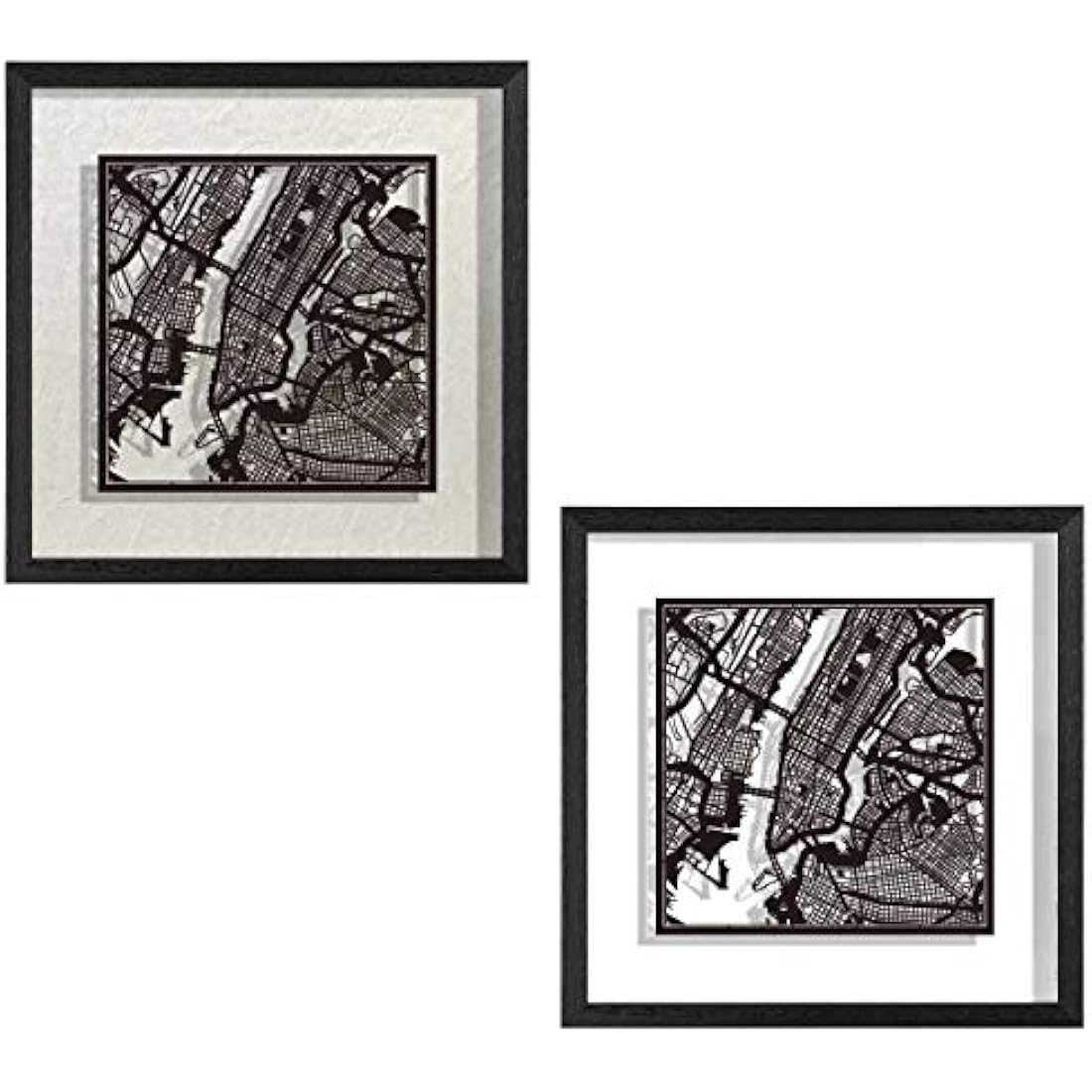 O3 DESIGN STUDIO New York Paper Cut Map framed, Black map, Black frame, 9x9 inches, Gift Boxed, 2 background color, self-changing, Paper Art