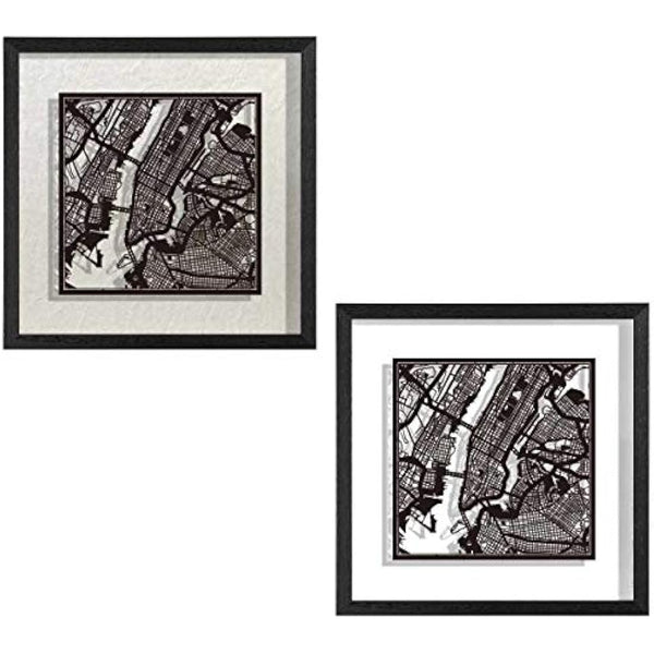 O3 DESIGN STUDIO New York Paper Cut Map framed, Black map, Black frame, 9x9 inches, Gift Boxed, 2 background color, self-changing, Paper Art