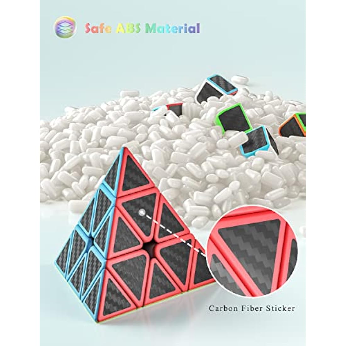 ROXENDA Speed Cube Set, 2X2 3X3 Pyramid Speed Cube Carbon Fiber Puzzle Cube with Instruction (Carbon Fiber Cube Set)
