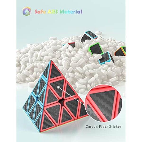 ROXENDA Speed Cube Set, 2X2 3X3 Pyramid Speed Cube Carbon Fiber Puzzle Cube with Instruction (Carbon Fiber Cube Set)