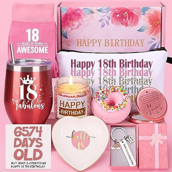 TuDou 18th Birthday Gifts for Girls, Happy 18th Birthday Hamper for Girls, 18 Year Old Girl Gifts, 18 th Birth-Day Pamper Box for Her, Best Friend, Sister, Daughter, 18 th Birth-Day Presents for Girl