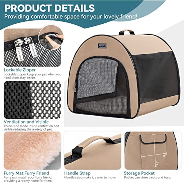 PETSFIT Portable Dog Crate, Travel Dog Crate - 19 Inch Lightweight, Roomy, Easy to Set Up, Portable Pop Up Dog Carrier with Thick Mat, Sturdy Collapsible Dog Kennel, Khaki