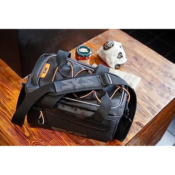 SKS GERMANY Infinity Topbag Bicycle Pannier Rack Bag (Compatible with MIK System, Waterproof Fabric, Removable Shoulder Strap, Reflective Elements, 7 Litre Capacity), Black