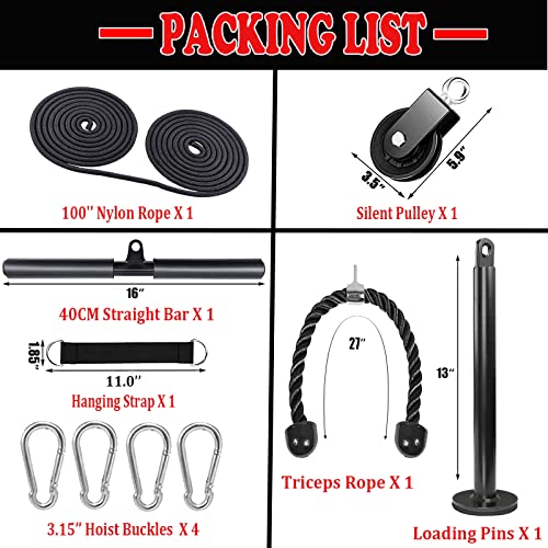 Taeku LAT Pulley System for Home Gym ? Strength Training Fitness Equipment Cable Machine for Triceps, Biceps, Back & Shoulder Workouts (100'' Nylon)