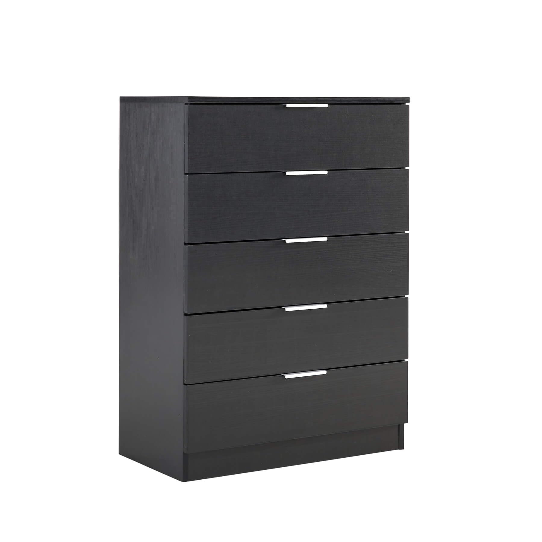 Home Source Bedroom Chest of Drawers Clothing Storage Cabinet, 5 Drawers, Black