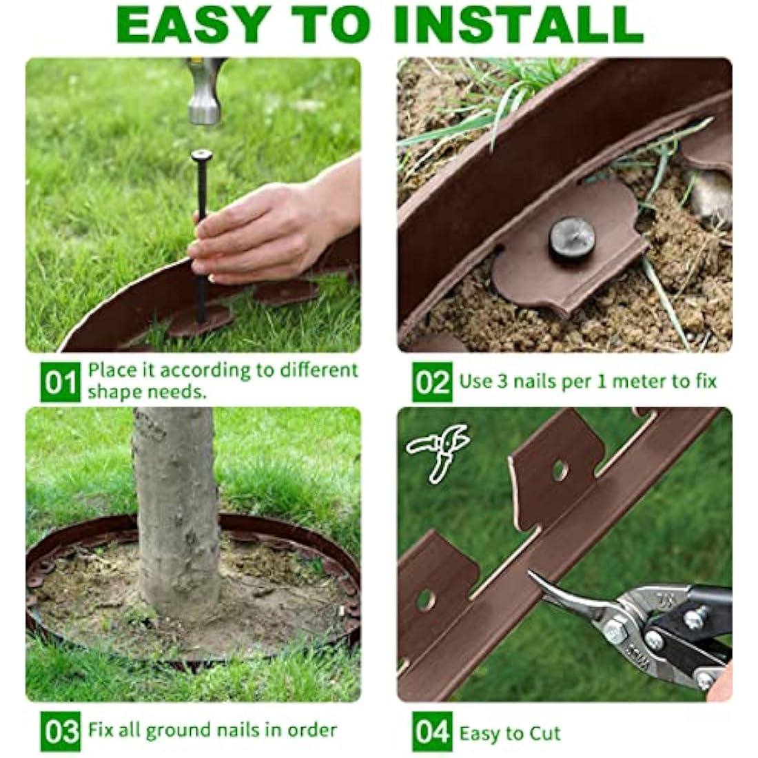 Lawn Edging Border 10m,Garden Edging Borders [Extra Tall 10cm High] with 30pcs Stakes,Flexible Landscape Edging,Mini Plastic Fence for Yard Flower Beds,Grass,Path -Brown