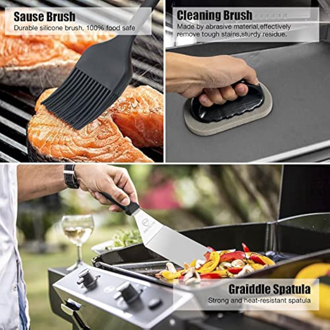 MUJUZE Griddle Accessories Set Stainless Steel Gift for Men Dad,Professional Barbecue Griddle Spatula Set,Flat Top Griddle Accessories in Case,BBQ Tools Set Accessories for Grilling Teppanyaki Camping