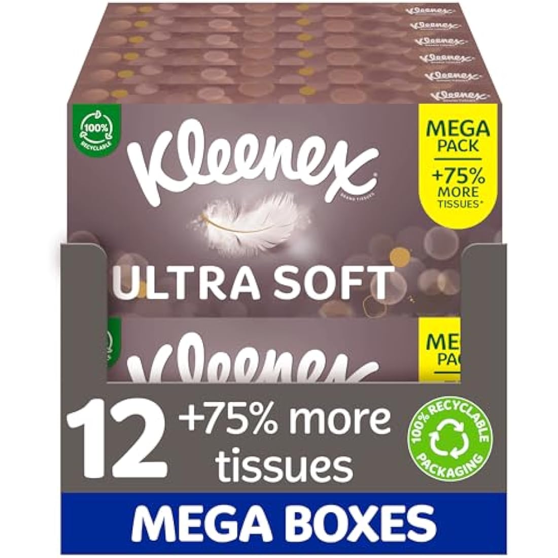 Kleenex® Ultra Soft Tissues Mega Pack - 1,344 Sheets (12 Boxes x 112 Sheets) -– Beautifully Soft and Silky Tissues