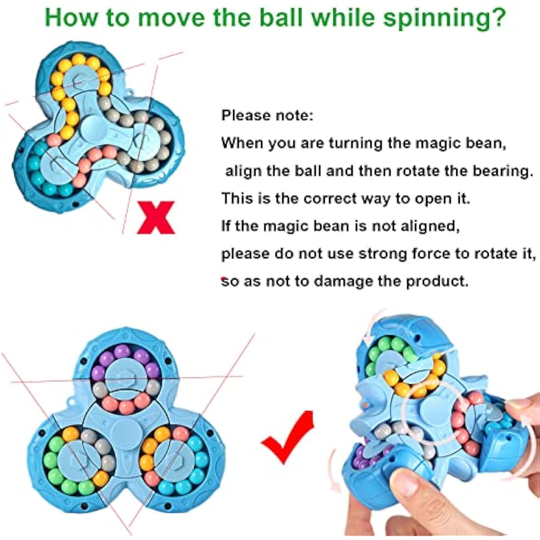 Jiuhao Magic Bean Rotating Cube Toy,Fidget Toy Spinner Ball Sorting Game Puzzle Brain Training Handheld Spinning Decompression Toy,Jigsaw Bean Toy Gifts for Kids,Teens,Adults Rotating Finger Cube Toy