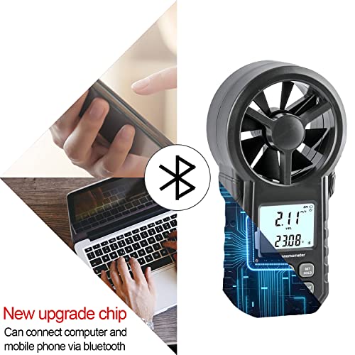 Digital Anemometer, Handheld Wind Speed Meter with Temperature/Humidity Sensor, USB & Bluetooth Connectable Air Flow Meter Wind Gauge for CFM/Drone/HVAC/Sailing/Surfing/Kite Flying