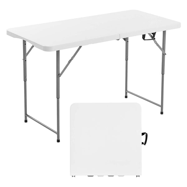 VEVOR Folding Table, 4 Ft Heavy Duty Portable Fold-in-Half Utility Table, Indoor Outdoor Plastic Rectangle Table with Adjustable Height and Built in