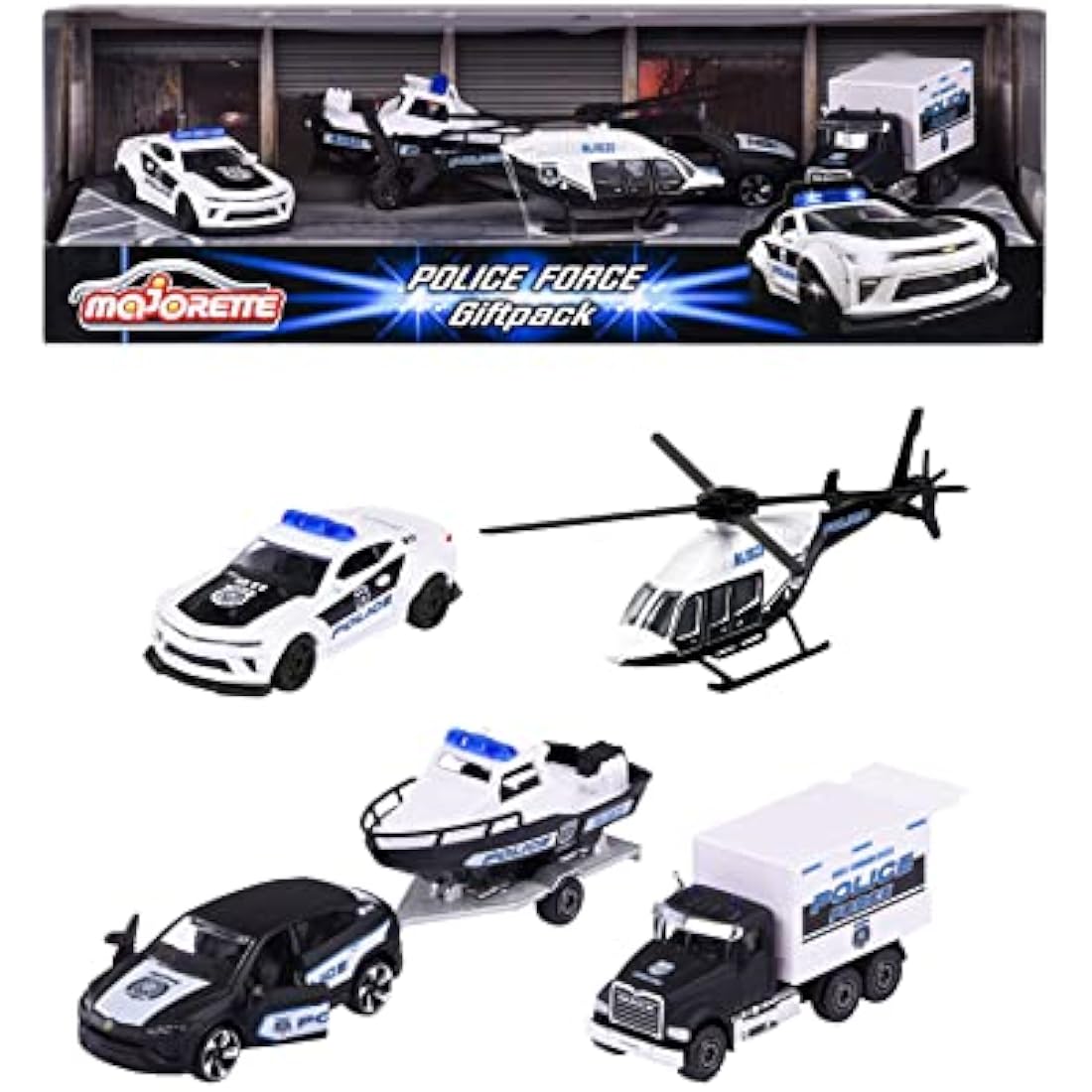 Majorette PORSCHE POLICE FORCE 4 CAR collectible gift box for kids and collectors from 3 to 103 years, start or add to a collection or just play
