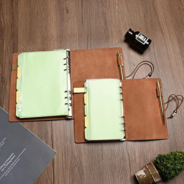 WONDERPOOL A6 Leather Diary Lined Paper Notebook & Pen - Refillable 6 Ring Binder Writing Spiral journal for Office Travel Work and Plan Agenda(a-Coffee, A6)