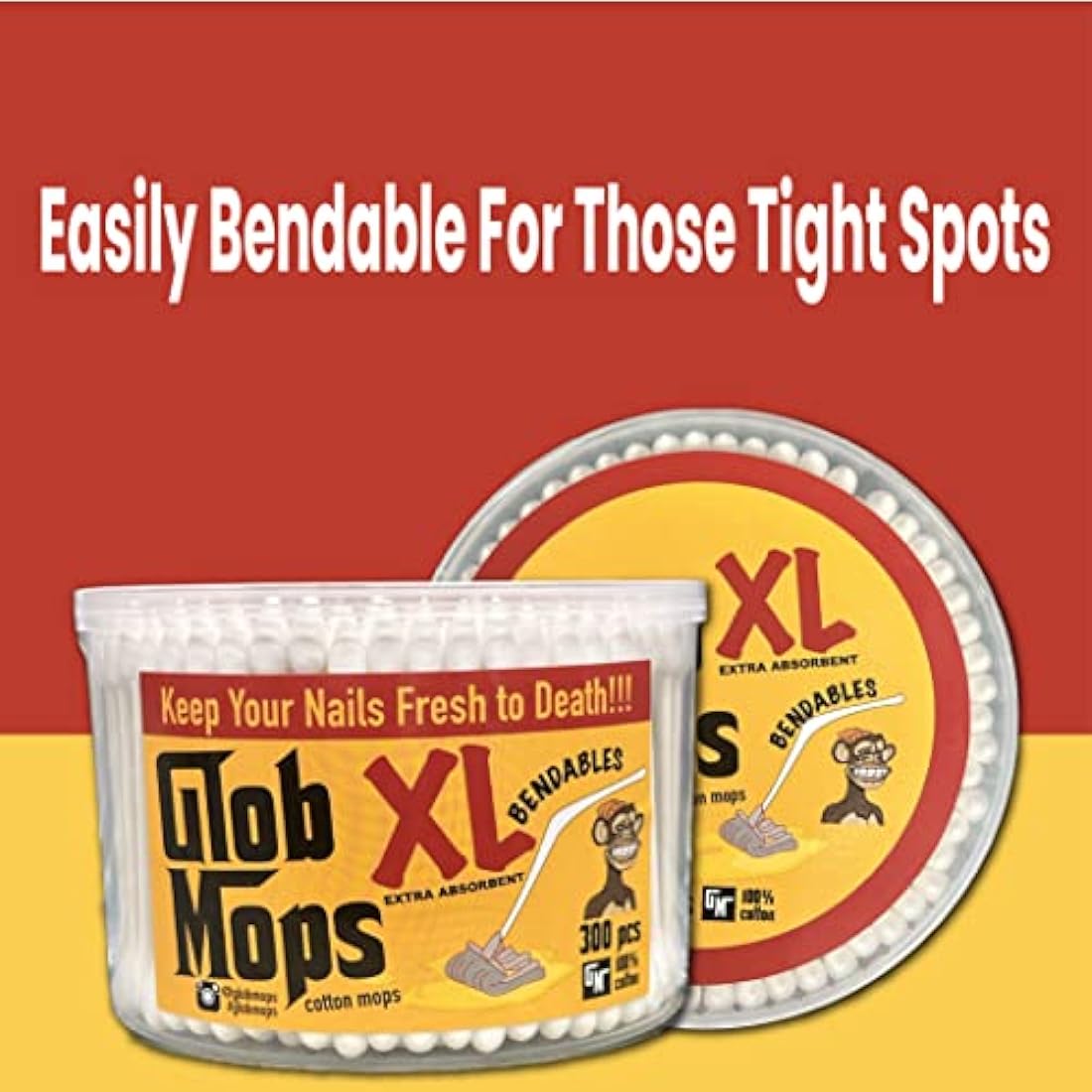 Glob Mops BENDABLE XL Cotton Swabs 6-Pack Bundle | Extra Absorbent | Eco-Friendly | 1800 Total Mops