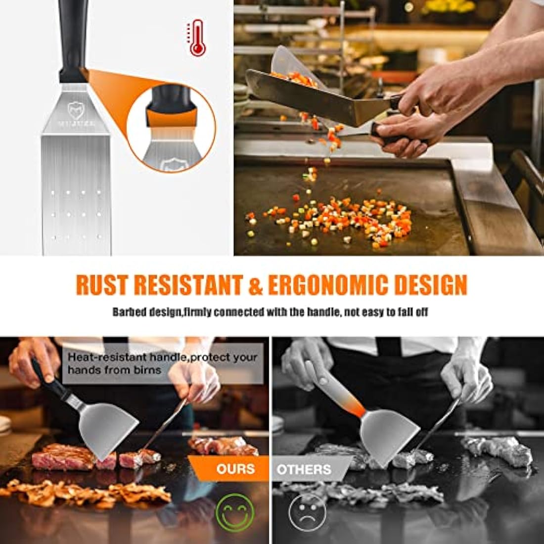 MUJUZE Griddle Accessories Set Stainless Steel Gift for Men Dad,Professional Barbecue Griddle Spatula Set,Flat Top Griddle Accessories in Case,BBQ Tools Set Accessories for Grilling Teppanyaki Camping