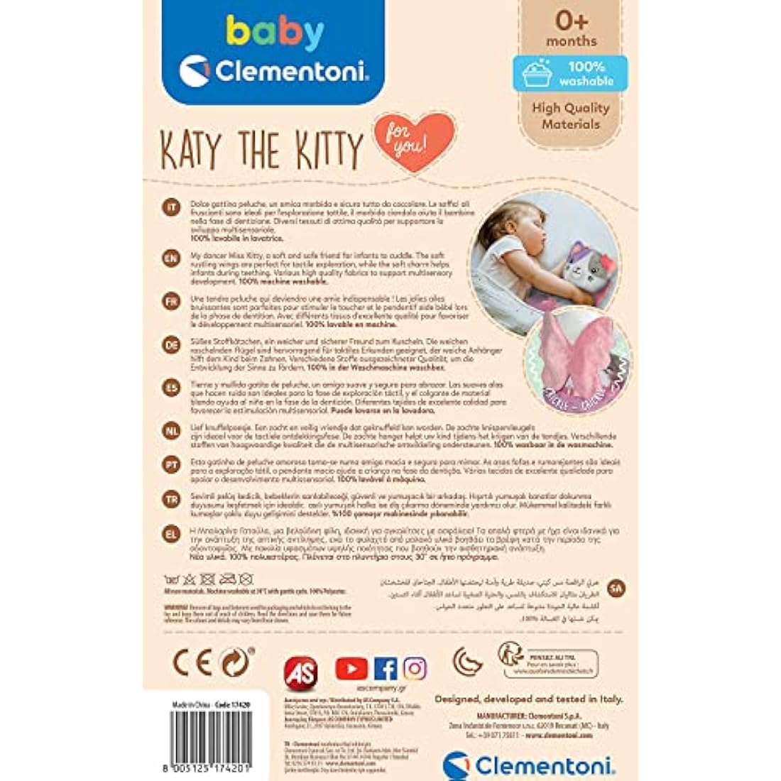 Clementoni Baby 17420, Katy the Kitty Plush Toy for babies, Ages 0 months Plus