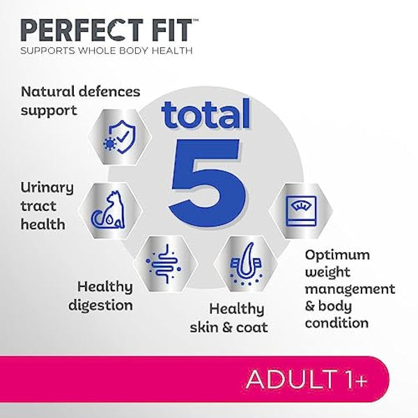Perfect Fit Adult 1+ Complete Dry Cat Food for Adult Cats Aged 1+ Years, Rich in Chicken, 3 Bags (2.8 kg)