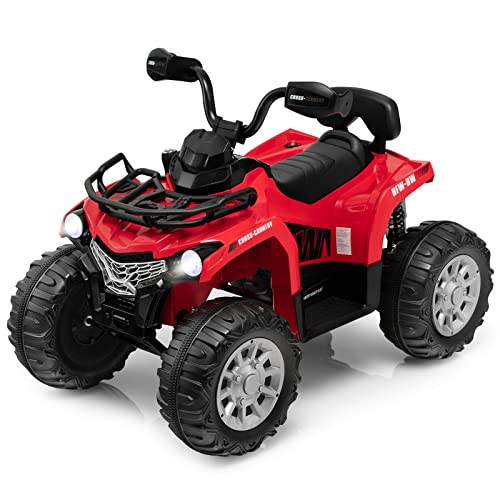 COSTWAY 12V Electric Kids Quad Bike, Battery Powered Ride on Car ATV with Head lights, Music, MP3, Storage Basket, Backward Function, for Boys and Girls Aged 3-8 Years (Black)
