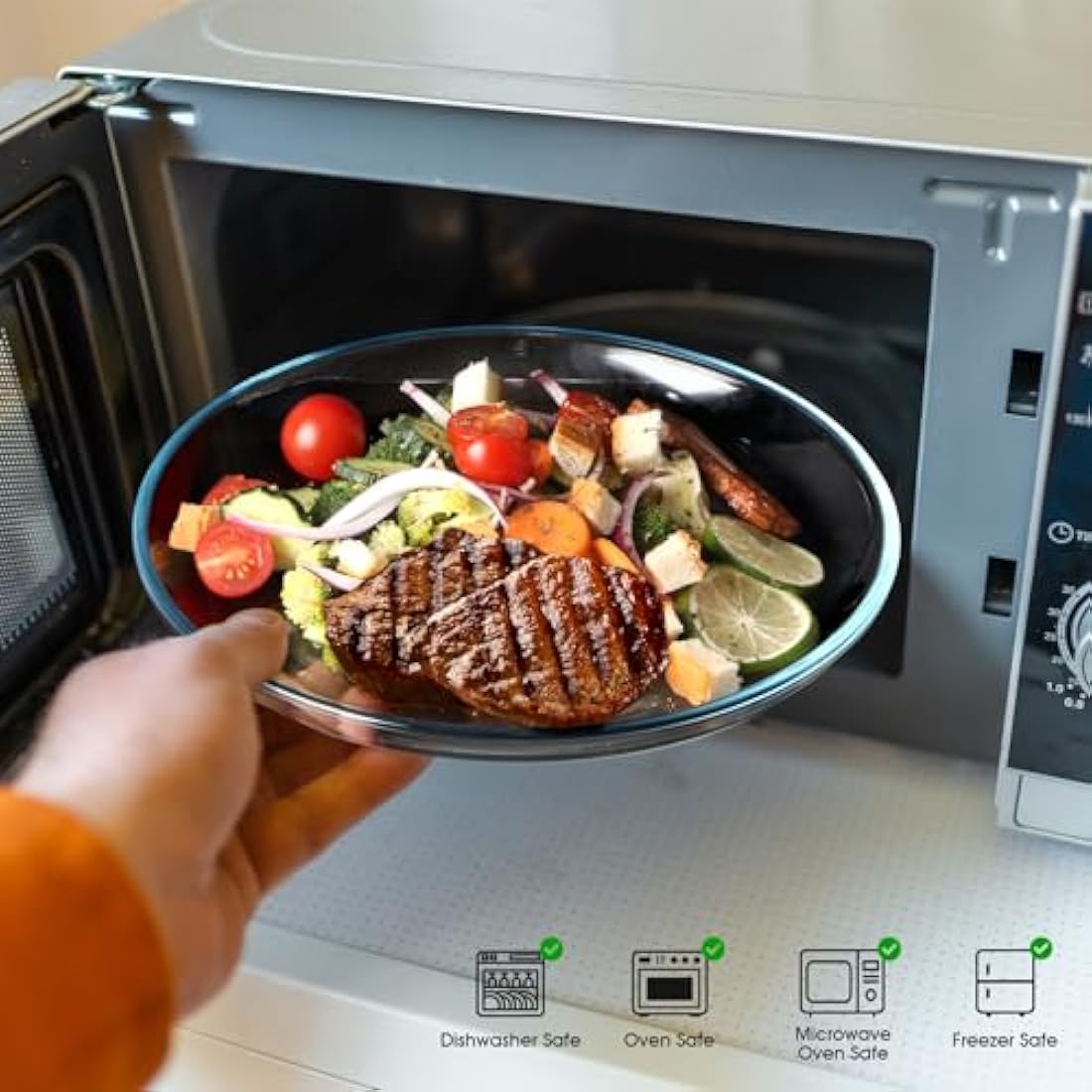 NUTRIUPS 4 Pack 10in Glass Dinner Plates, Clear Tempered Glass Plates, Glass Serving Dinnerware for Pasta, Salad, Dishwasher & Microwave Safe