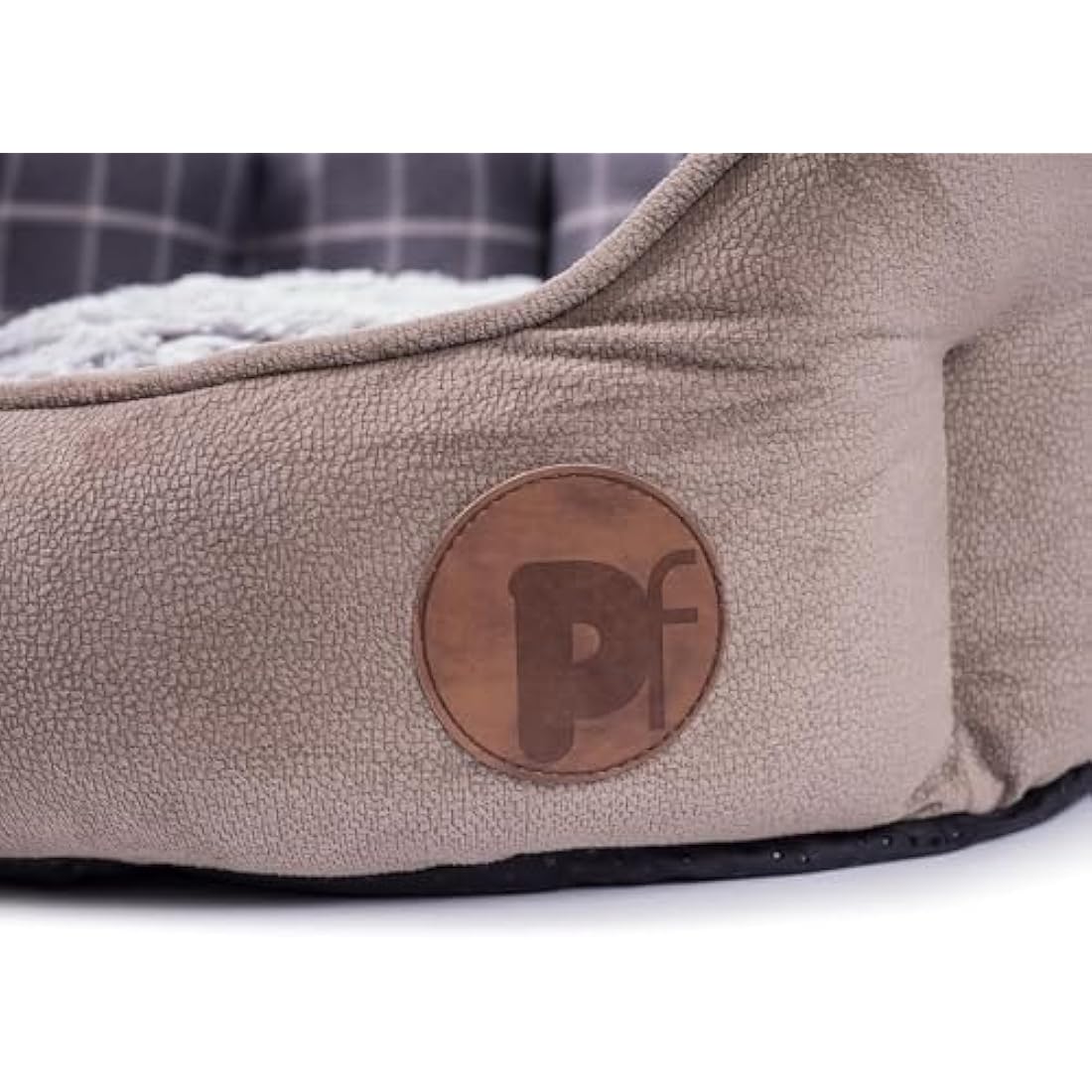 Petface Bamboo Oval Dog Bed, Medium, Grey Check