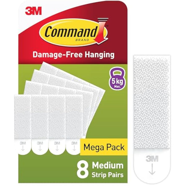 Command Medium Picture Hanging Strips, Value Pack - 8 Pairs (16 Strips) Adhesive Strips, White - For Pictures, Frames, Mirrors, Wall décor - Damage Free Hanging