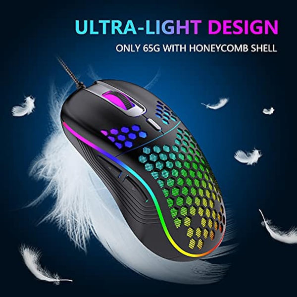 RedThunder 60% RGB Gaming Keyboard and Mouse Combo, UK Layout Ultra Compact Backlit Mini Keyboard, Lightweight 7200 DPI Cellular Optical Mouse, Portable Wired Gaming Set for PC PS5 Xbox Gamers (Black)