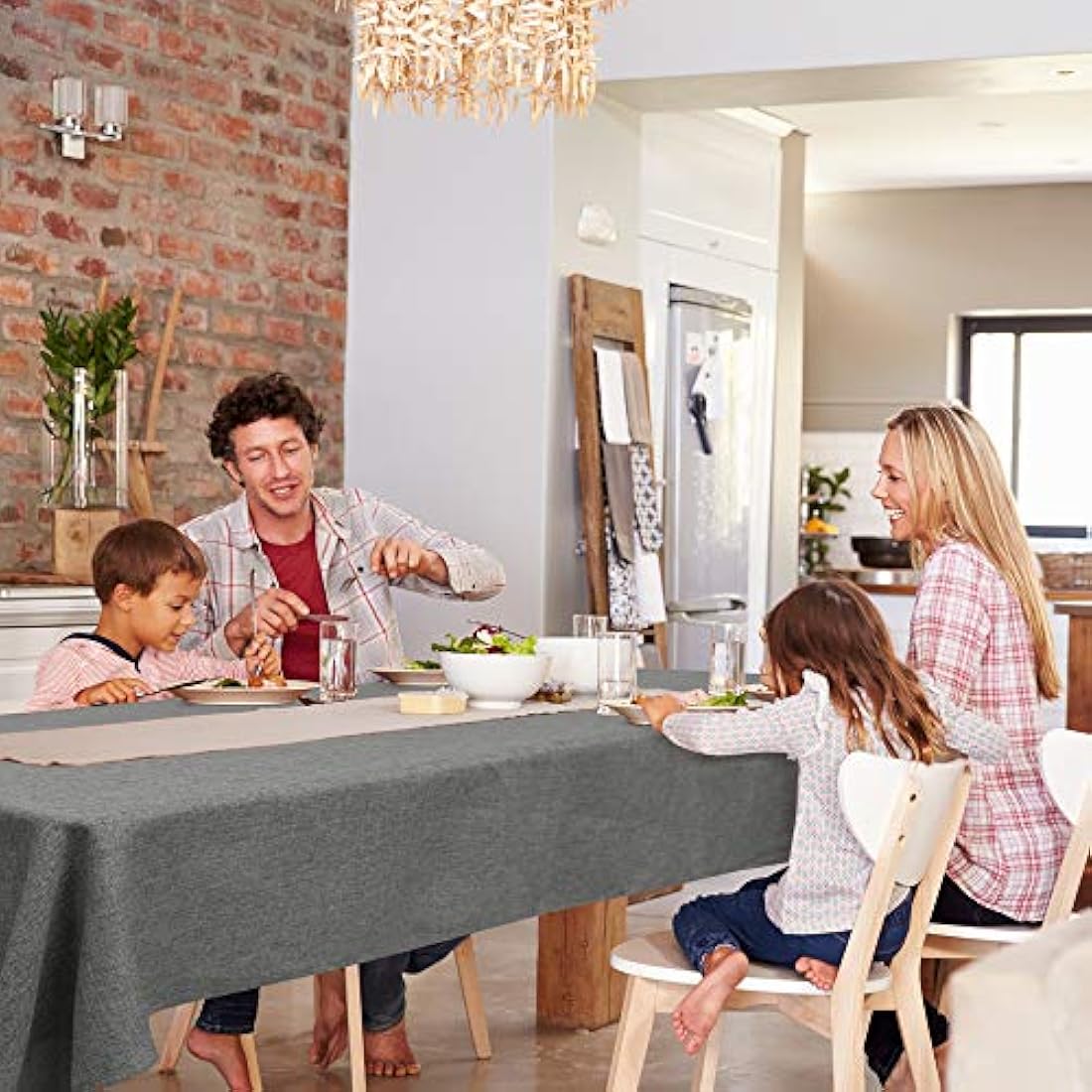 Deconovo Square Wipeable Faux Linen Table Cloth Water Resistant Tablecloth for Dinning 51x51in(130x130cm) Grey