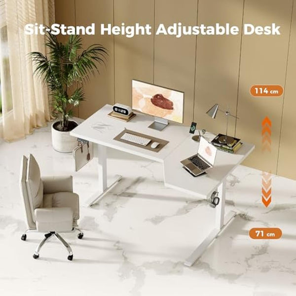 Agilestic L-Shaped Electric Standing Desk, 140cm Height Adjustable Sit-Stand Desk for Home Office, Ergonomic Computer Desk with Spliced Board, White