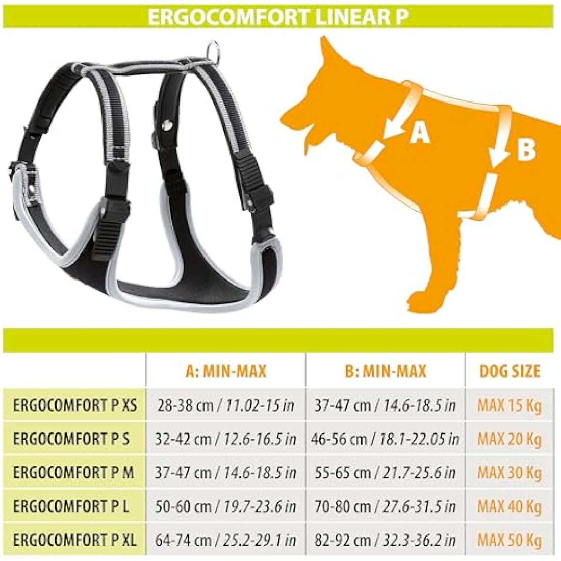 Ferplast Medium Size Dog Harness ERGOCOMFORT MEDIUM, Adjustable Dog Harness, Comfortable, Padded, Double Micro-adjustment Closure, Quick Release, Silver