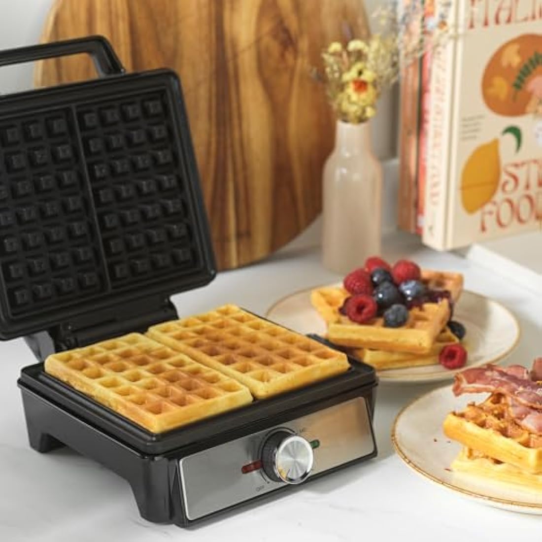 Salter EK5848 Waffle Maker Machine – Non-Stick Dual Waffle Iron Plates, Deep Fill Belgian & American Waffle Machine, Adjustable Temperature Control, Cool Touch Handle, Savoury Snacks & Desserts, 1600W