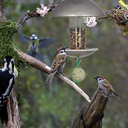 Relaxdays Bird Feeder, Birdhouse, Standing or Hanging Seed Dispenser, Garden & Balcony, H: 172 cm, Silver