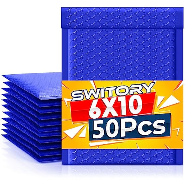 Switory 50pcs Poly Bubble Mailers A5 Padded Envelopes Bubble Lined Poly Mailer Self-Seal for Packaging 15.3cmx22.9cm - Blue