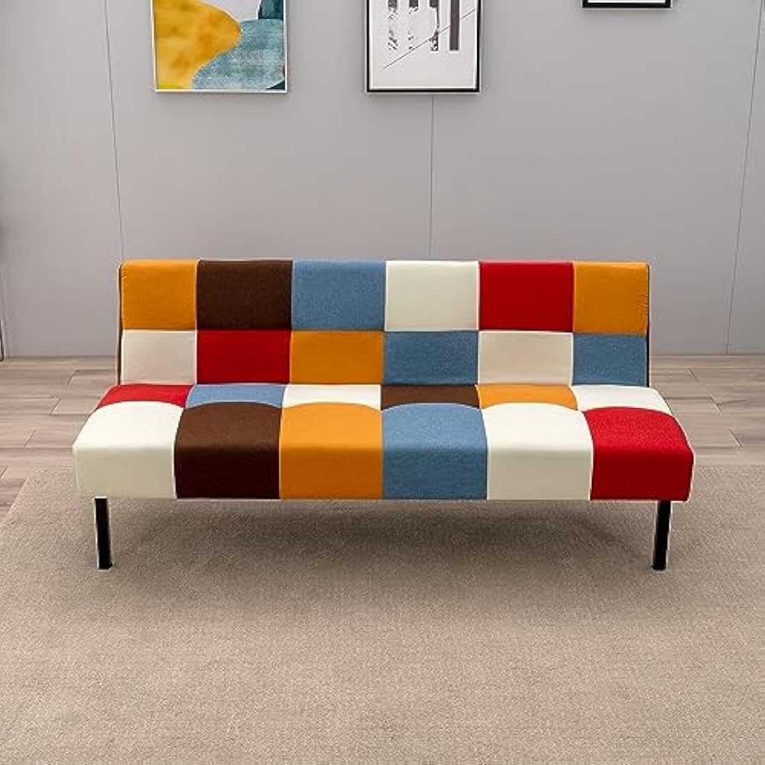 Panana Sofa Bed Click Clack Modern Sleeper Sofa Settee Rainbow Patchwork for Living Room/Guest Room