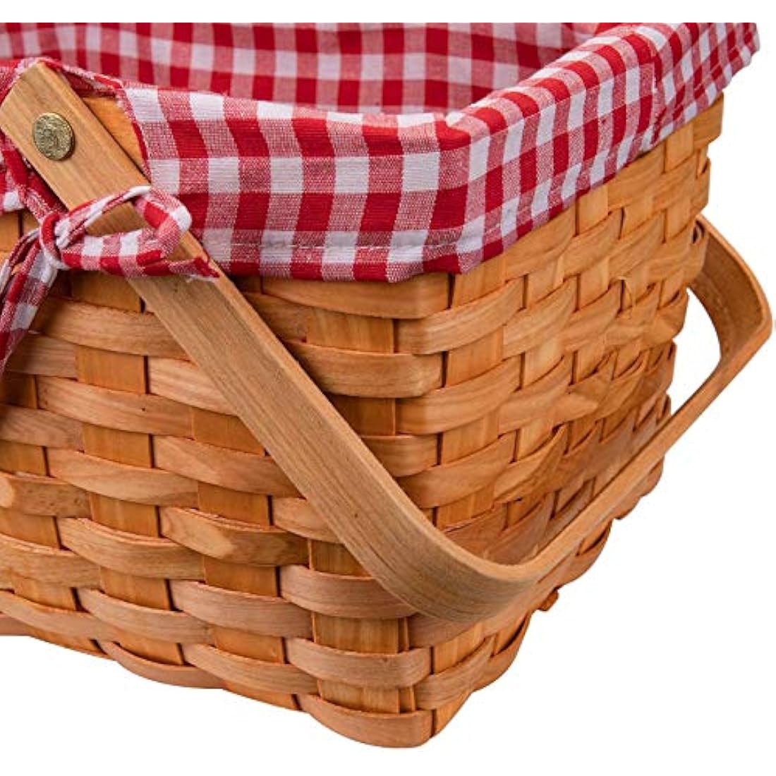 Bekith Picnic Basket Natural Split Shopping Storage Basket Woven Hamper Storage with Double Folding Handles, Pink Lining