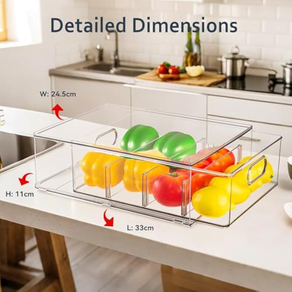 Abiudeng Fridge Drawer Kitchen Storage Organisation Cupboard Organiser with Pullout Drawer Stackable Fridge Organizer Set BPA free Clear Pantry Storage for Freezer-L
