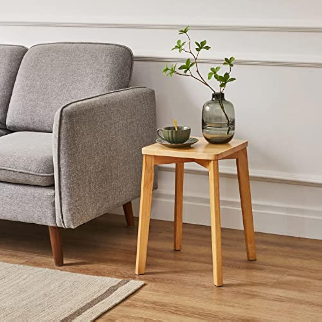 IBUYKE Square Wooden Stool, Stacking Stools, Solid Wood Makeup Stool, Small stool for Home, Kitchen, Office, Classroom, 29x44x33cm RF-1501